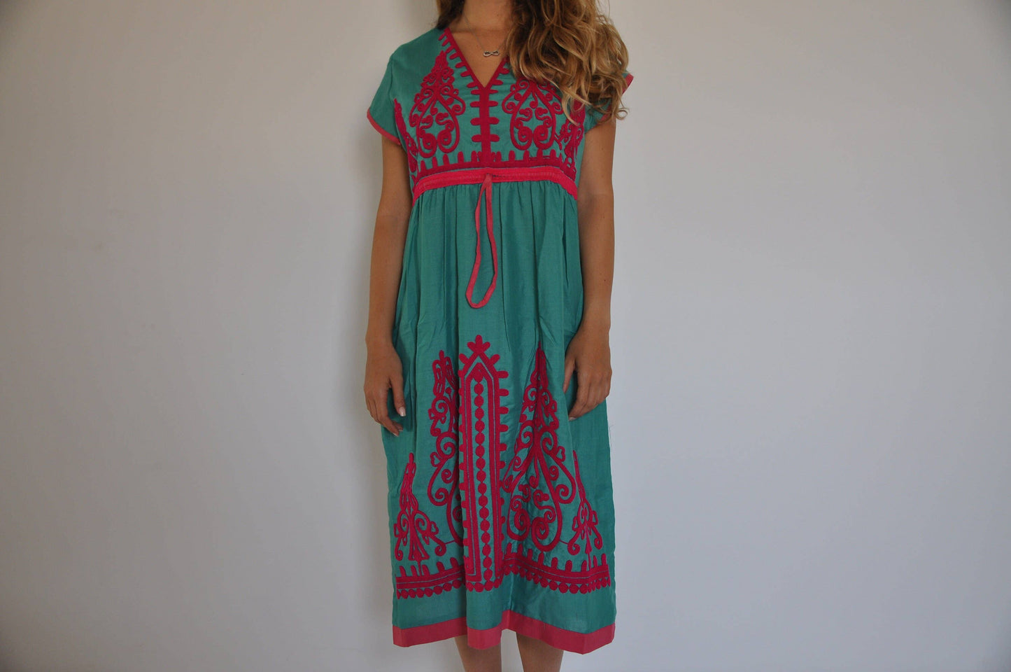 Turquoise Tunic Embroidered Kaftan Dress