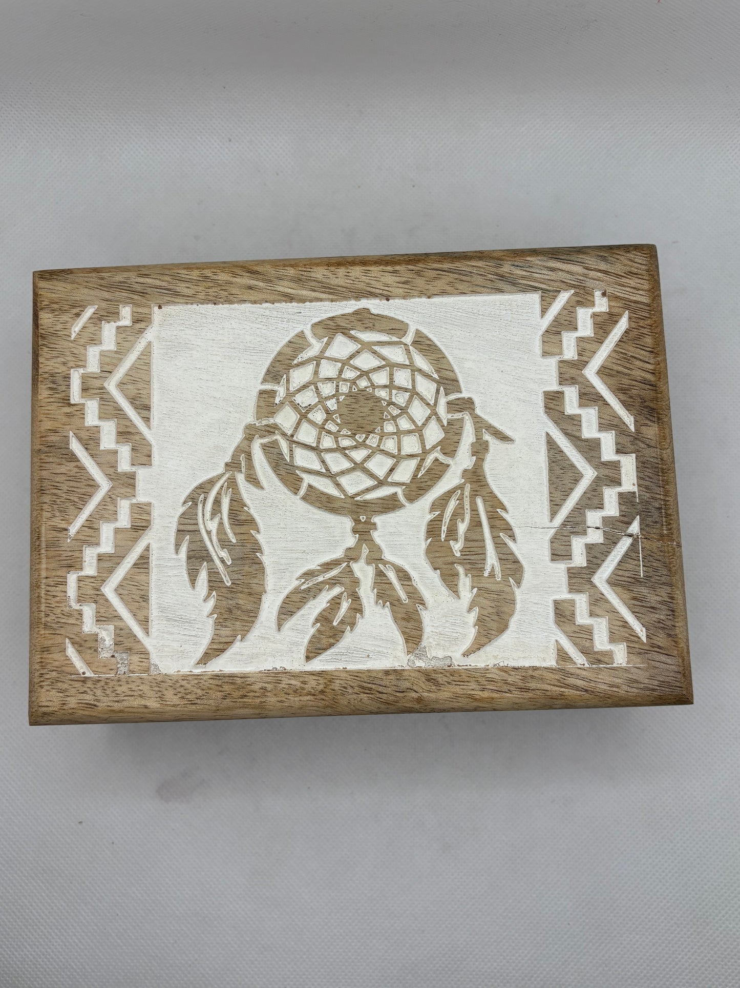 Wood Carved Box with Dream Catcher