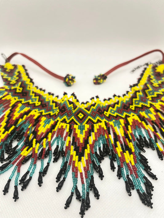 Yellow and Red Beaded Choker