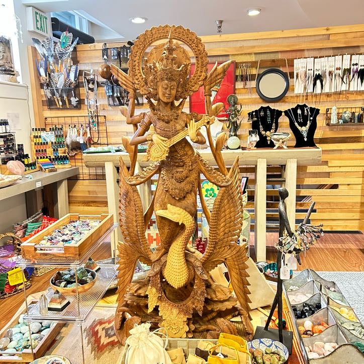 Saraswati with Peacock Bali Statue